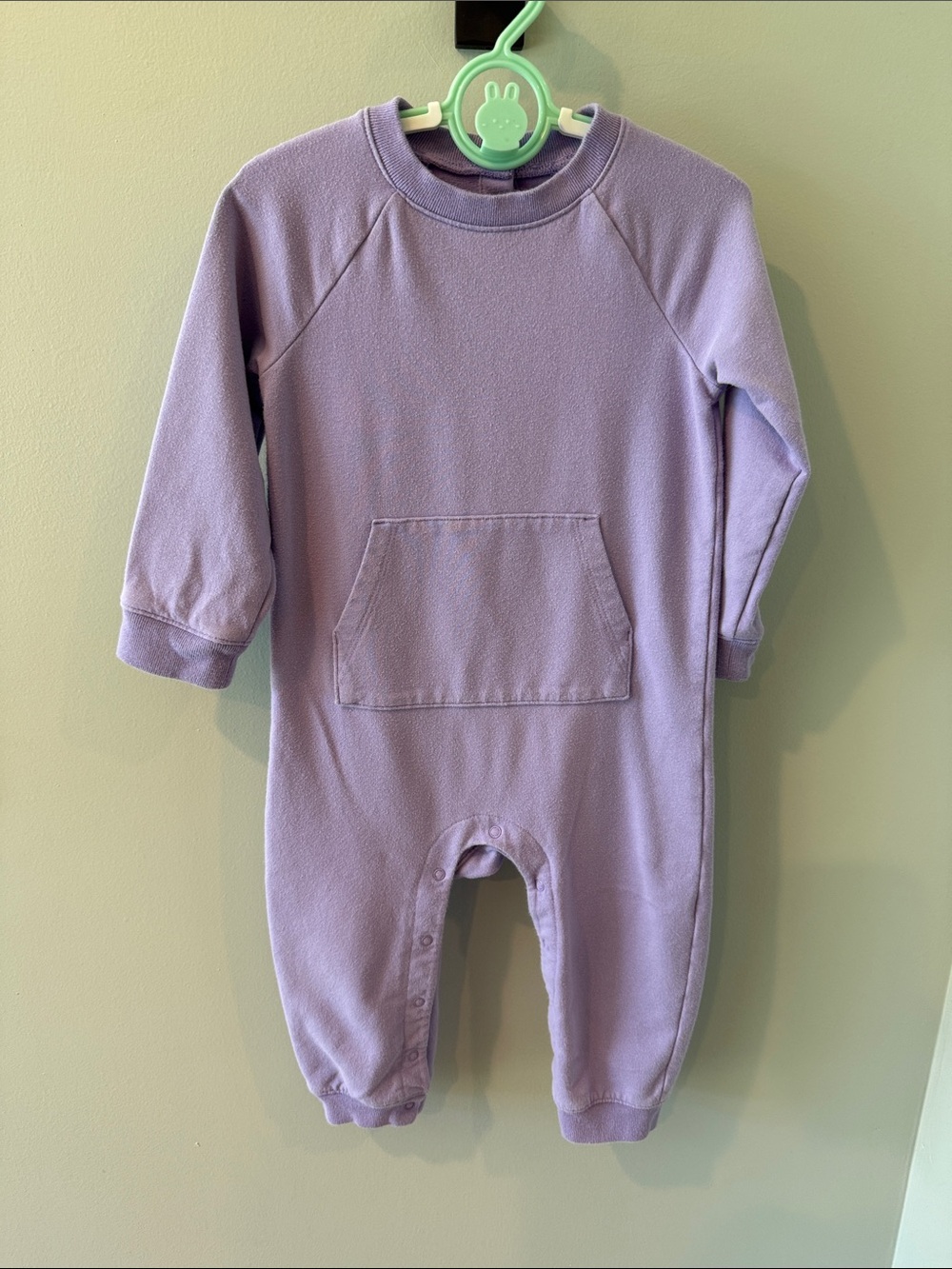Primary Lavender sweatshirt romper 12-18m